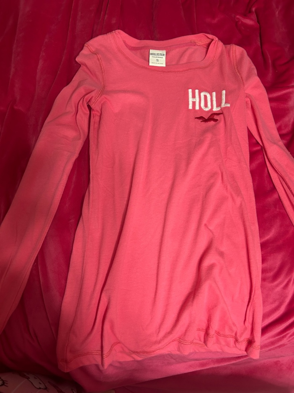 Hollister Girls' Coral Pink Long-Sleeve Logo Tee